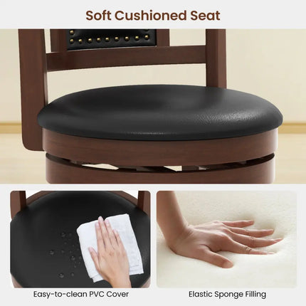 25.5 Inch/30.5 Inch Upholstered Bar Stools Set of 2 with Curved Backrest and Footrest-30.5 Inches Costway