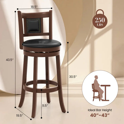 25.5 Inch/30.5 Inch Upholstered Bar Stools Set of 2 with Curved Backrest and Footrest-30.5 Inches Costway