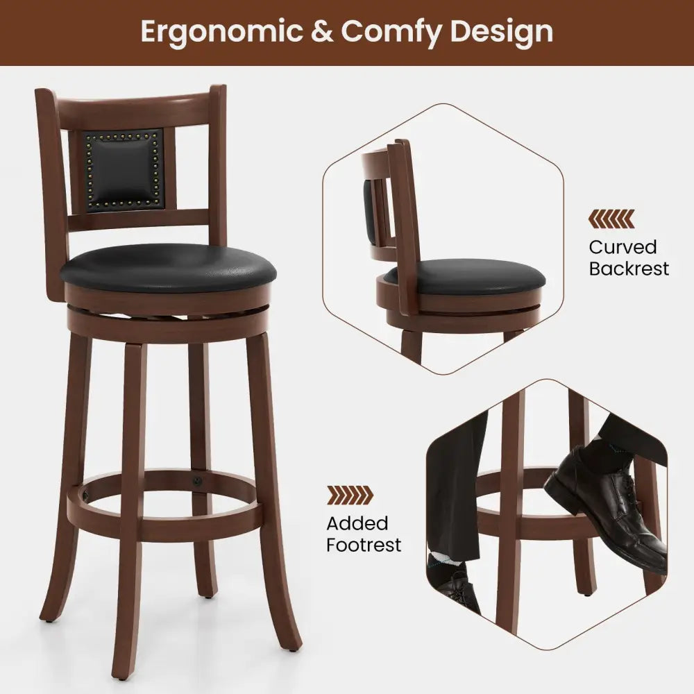25.5 Inch/30.5 Inch Upholstered Bar Stools Set of 2 with Curved Backrest and Footrest-30.5 Inches Costway
