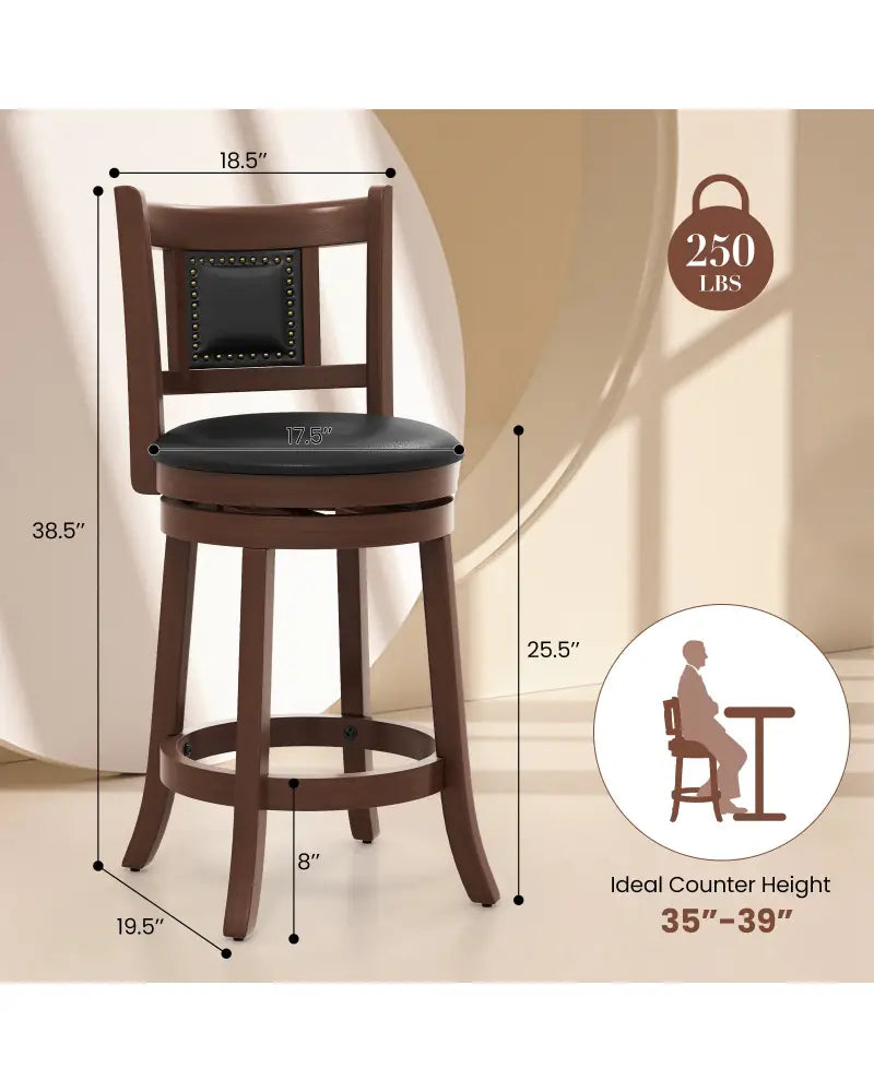 25.5 Inch/30.5 Inch Upholstered Bar Stools Set of 2 with Curved Backrest and Footrest-25.5 inches - Rustic Brown - Bar