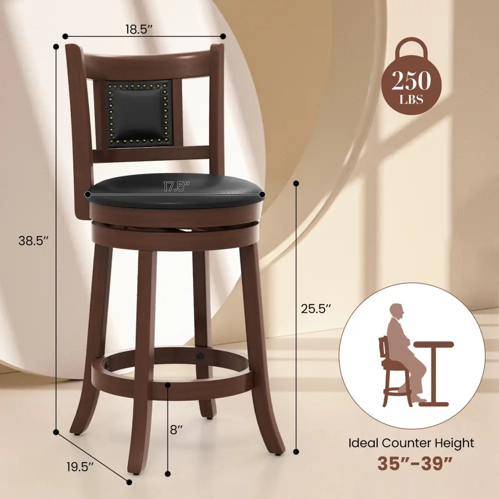 25.5 Inch/30.5 Inch Upholstered Bar Stools Set of 2 with Curved Backrest and Footrest-25.5 inches - Rustic Brown - Bar