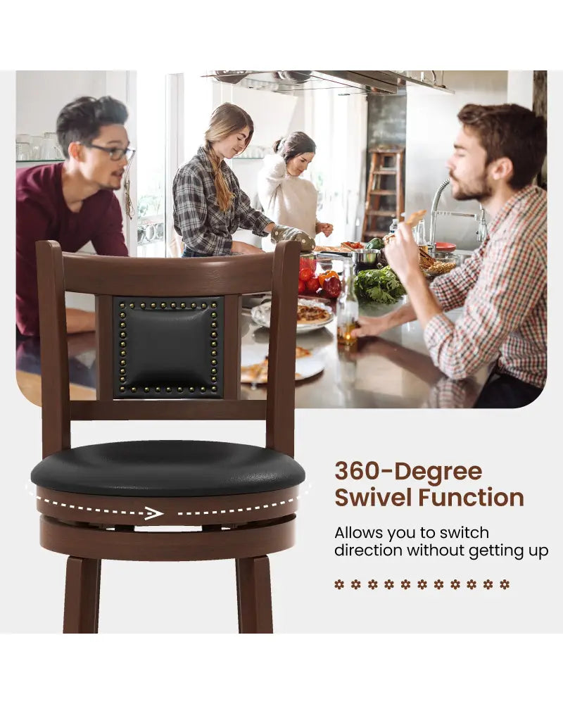 25.5 Inch/30.5 Inch Upholstered Bar Stools Set of 2 with Curved Backrest and Footrest-25.5 inches - Rustic Brown - Bar