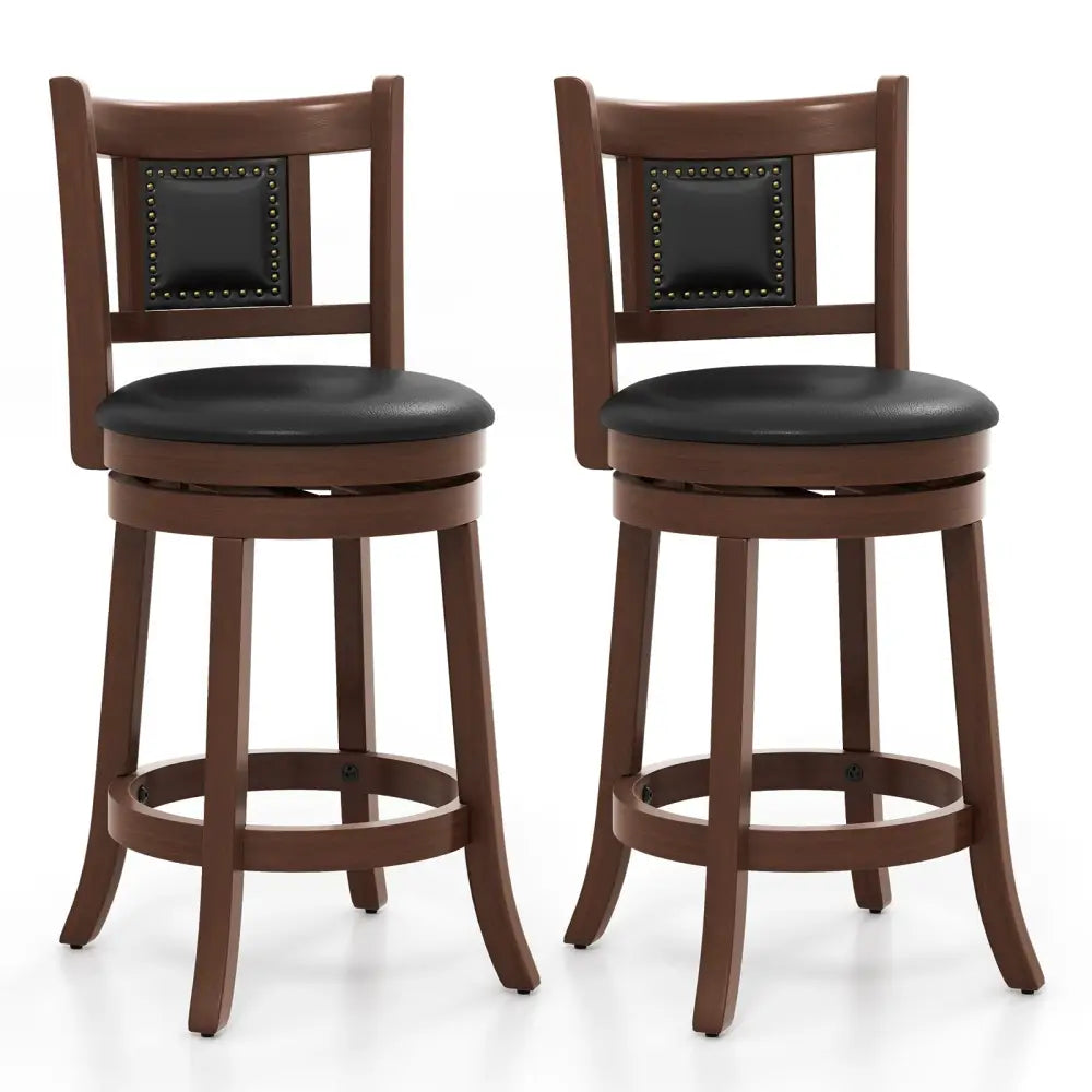 25.5 Inch/30.5 Inch Upholstered Bar Stools Set of 2 with Curved Backrest and Footrest-25.5 inches - Rustic Brown - Bar