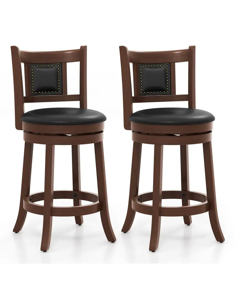 25.5 Inch/30.5 Inch Upholstered Bar Stools Set of 2 with Curved Backrest and Footrest-25.5 inches - Rustic Brown - Bar