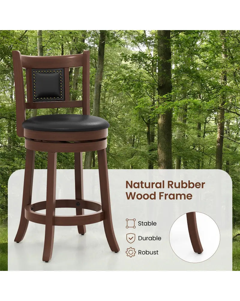 25.5 Inch/30.5 Inch Upholstered Bar Stools Set of 2 with Curved Backrest and Footrest-25.5 inches - Rustic Brown - Bar