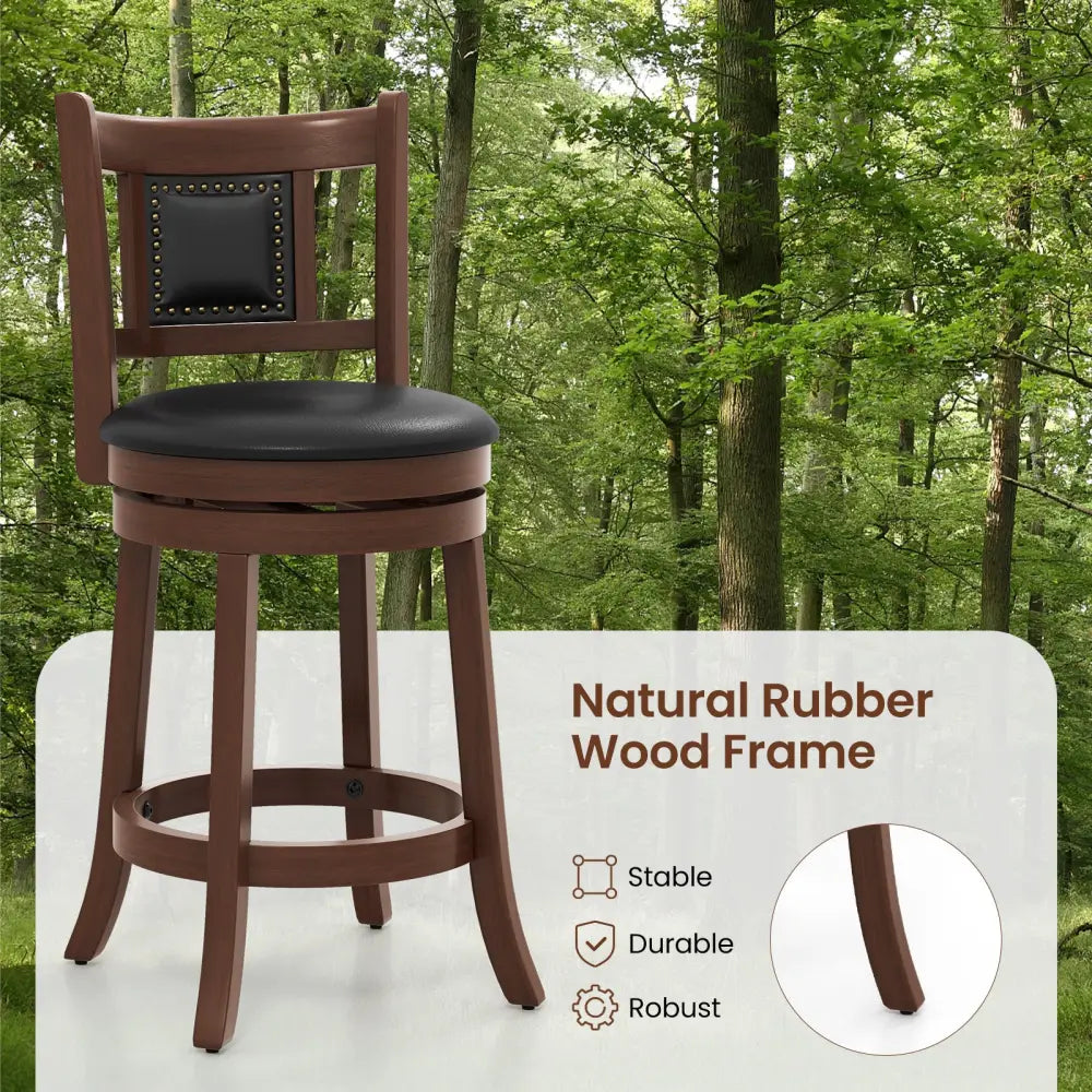 25.5 Inch/30.5 Inch Upholstered Bar Stools Set of 2 with Curved Backrest and Footrest-25.5 inches - Rustic Brown - Bar