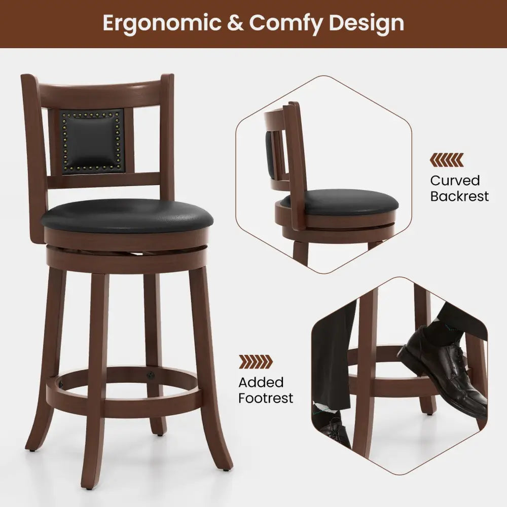 25.5 Inch/30.5 Inch Upholstered Bar Stools Set of 2 with Curved Backrest and Footrest-25.5 inches - Rustic Brown - Bar