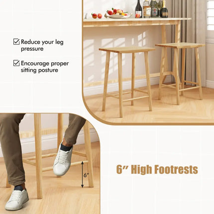 25.5 Inch Bar Stools Set of 2 with Footrest-Natural Costway