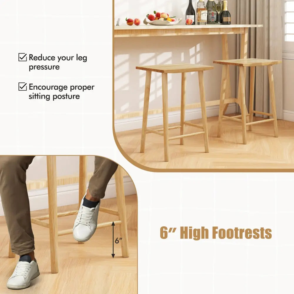 25.5 Inch Bar Stools Set of 2 with Footrest-Natural Costway