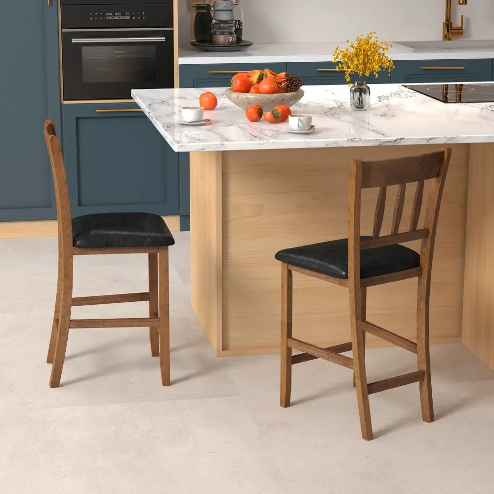 25.5 Inch Counter Height Bar Chair Set of 2 with Backrest Padded Seat-Walnut - Walnut - Dining Chairs