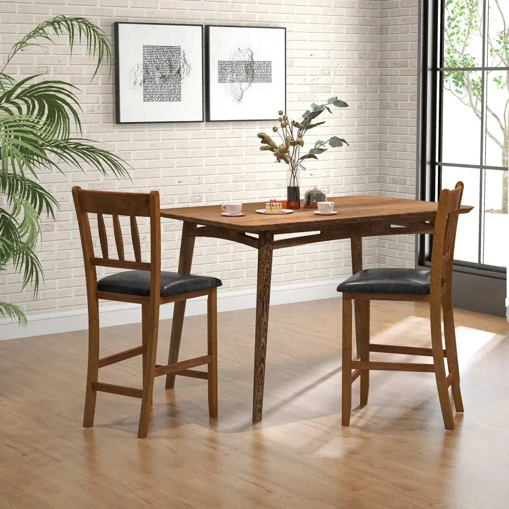 25.5 Inch Counter Height Bar Chair Set of 2 with Backrest Padded Seat-Walnut - Walnut - Dining Chairs
