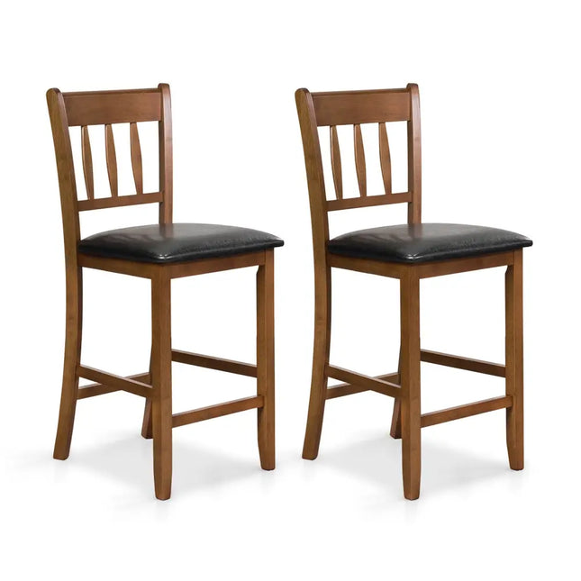 25.5 Inch Counter Height Bar Chair Set of 2 with Backrest Padded Seat-Walnut - Walnut - Dining Chairs