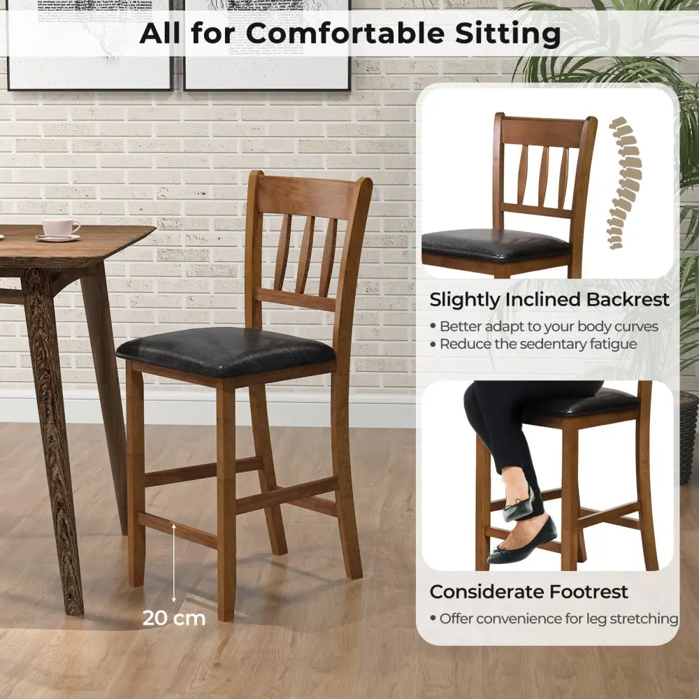 25.5 Inch Counter Height Bar Chair Set of 2 with Backrest Padded Seat-Walnut - Walnut - Dining Chairs