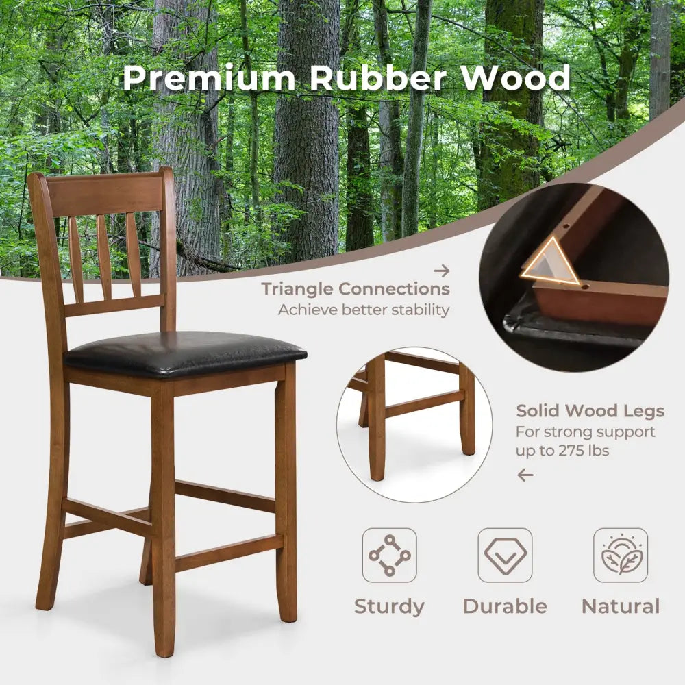 25.5 Inch Counter Height Bar Chair Set of 2 with Backrest Padded Seat-Walnut - Walnut - Dining Chairs