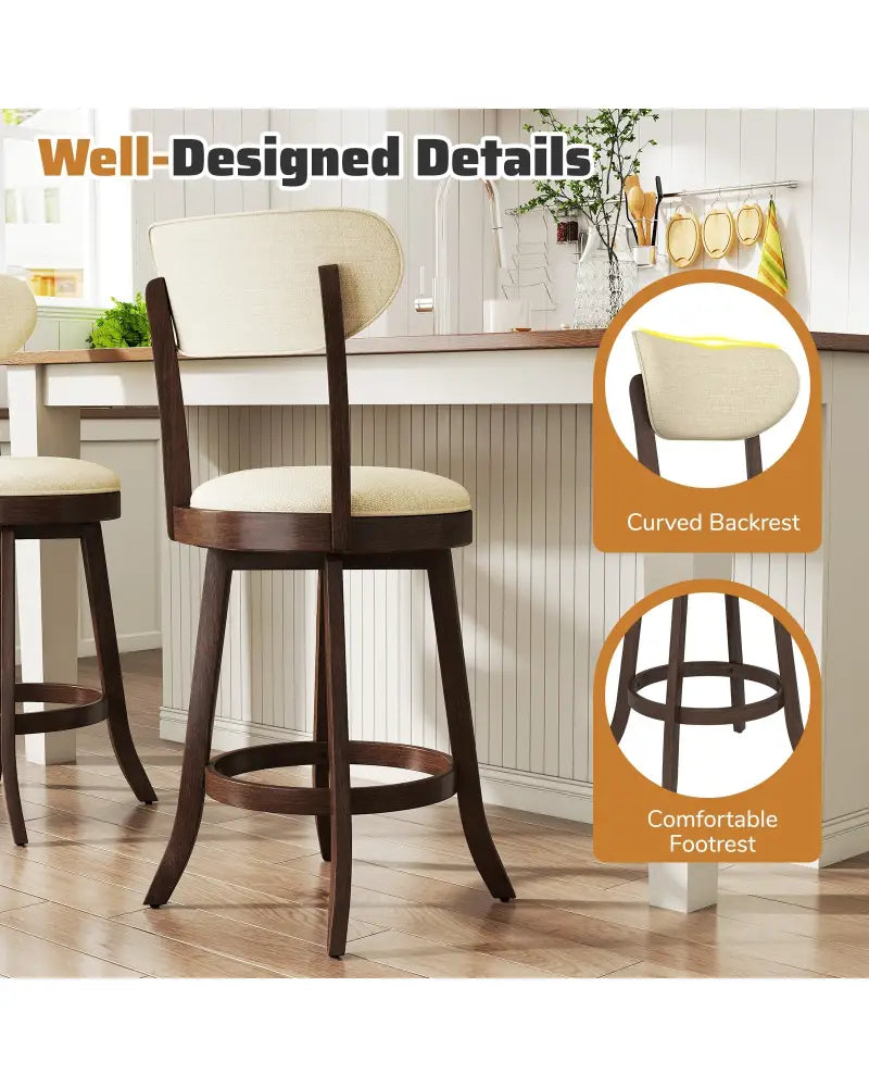 25.5 Inch Counter Height Chairs Set of 2 with Padded Seat and Backrest-Brown - Brown - Bar Stools