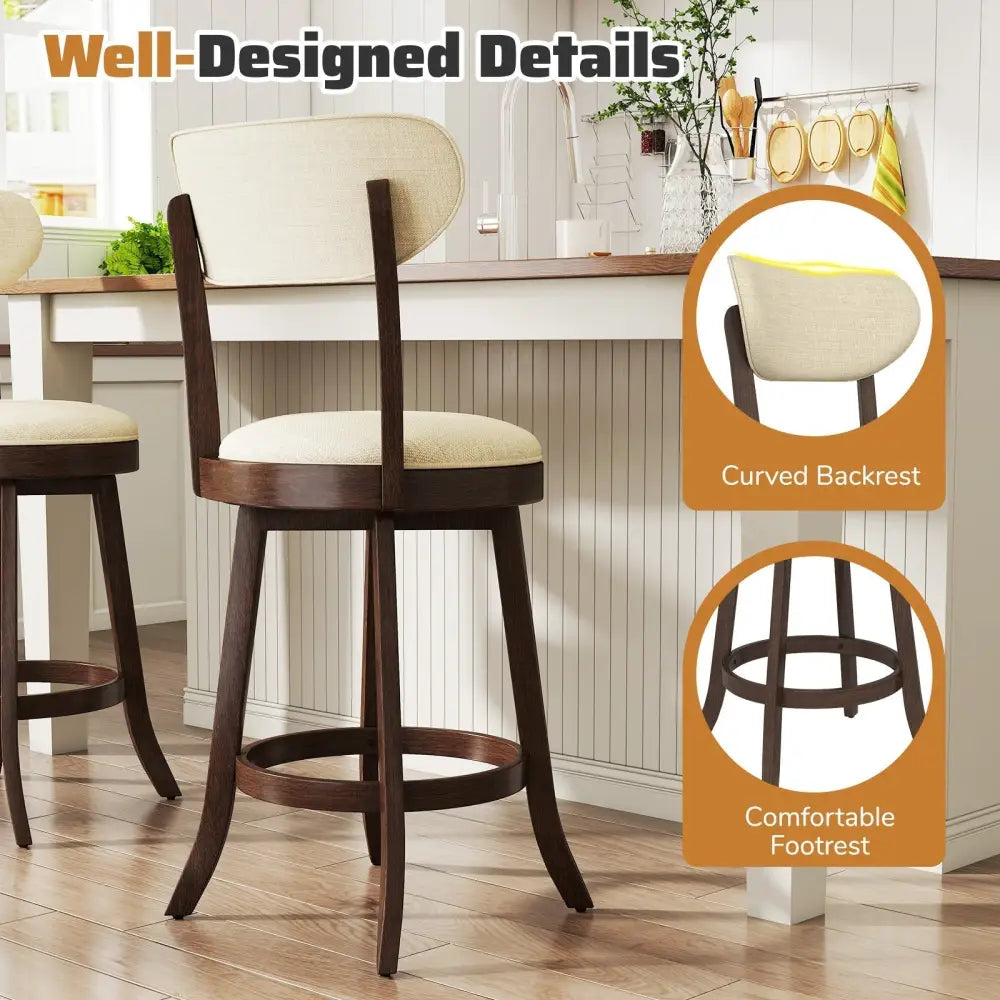 25.5 Inch Counter Height Chairs Set of 2 with Padded Seat and Backrest-Brown Costway