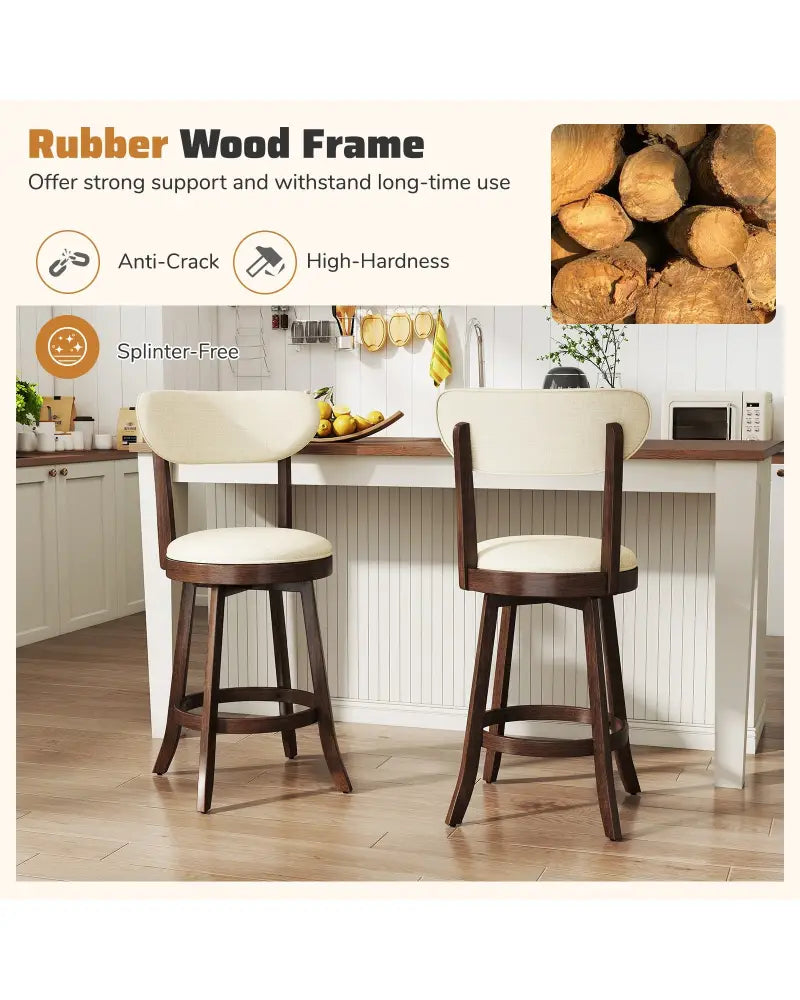 25.5 Inch Counter Height Chairs Set of 2 with Padded Seat and Backrest-Brown - Brown - Bar Stools