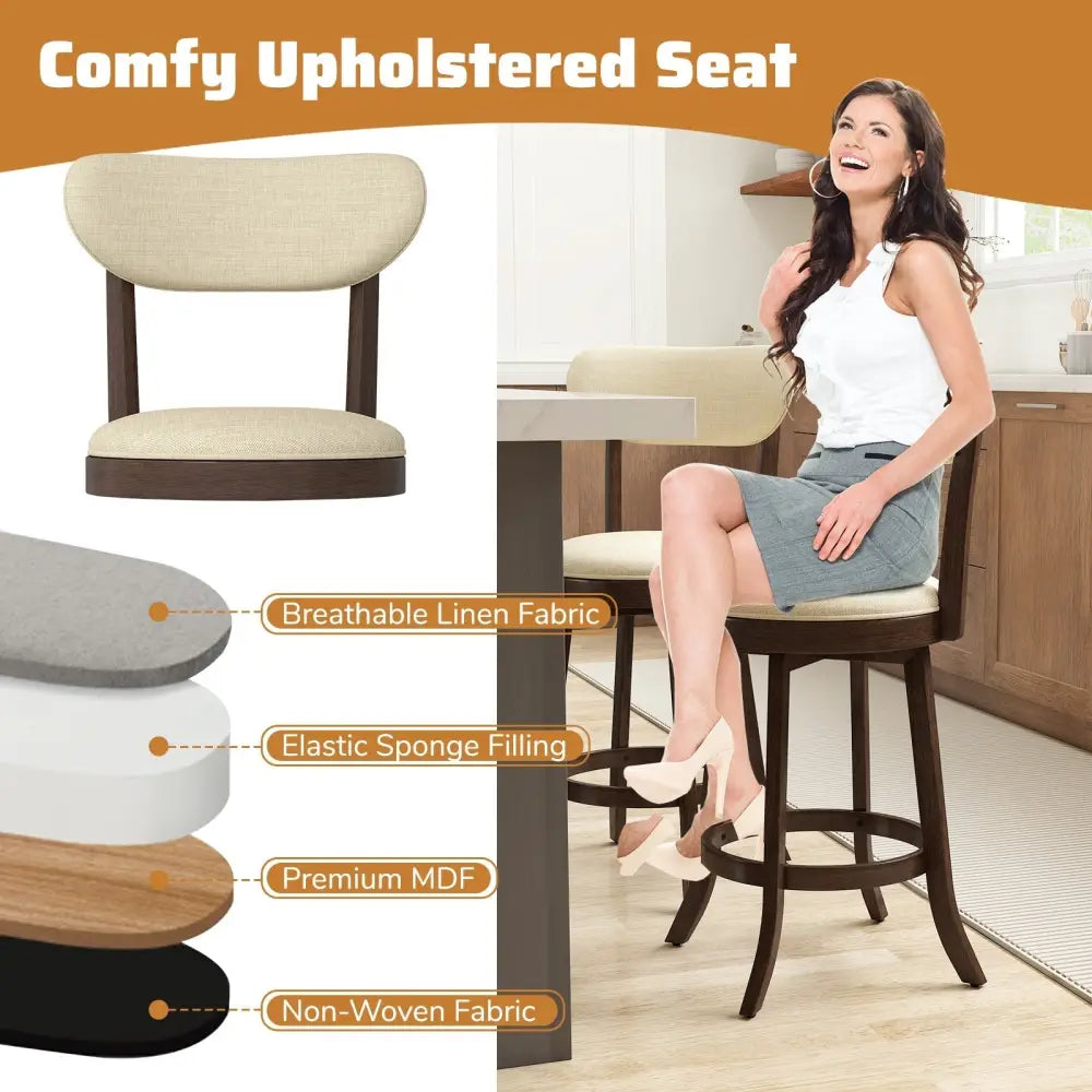 25.5 Inch Counter Height Chairs Set of 2 with Padded Seat and Backrest-Brown Costway
