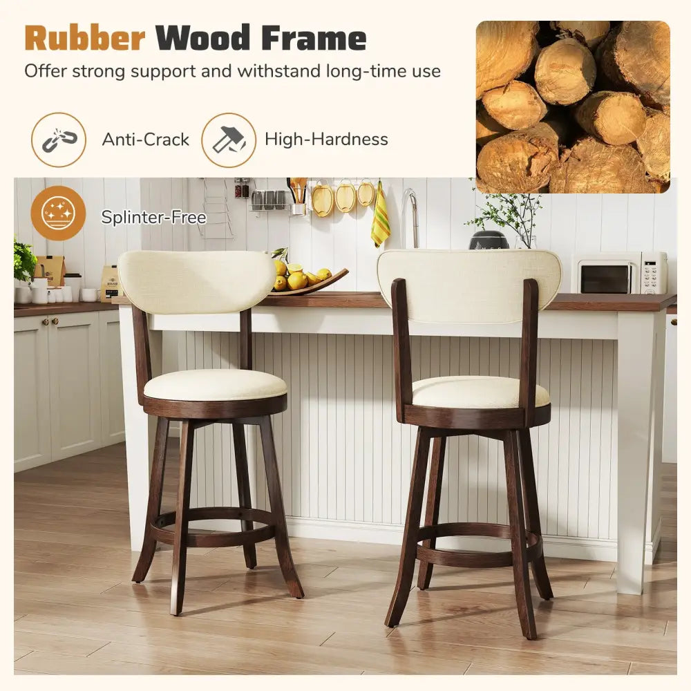 25.5 Inch Counter Height Chairs Set of 2 with Padded Seat and Backrest-Brown Costway