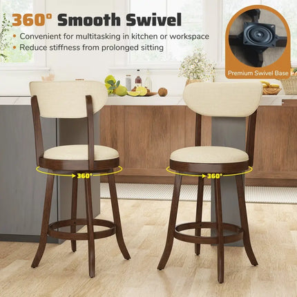 25.5 Inch Counter Height Chairs Set of 2 with Padded Seat and Backrest-Brown Costway
