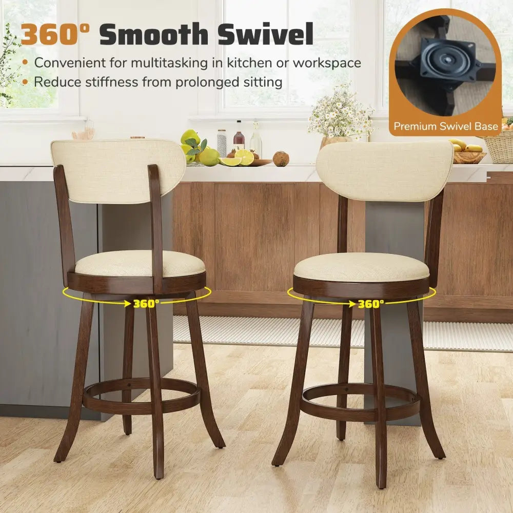 25.5 Inch Counter Height Chairs Set of 2 with Padded Seat and Backrest-Brown Costway