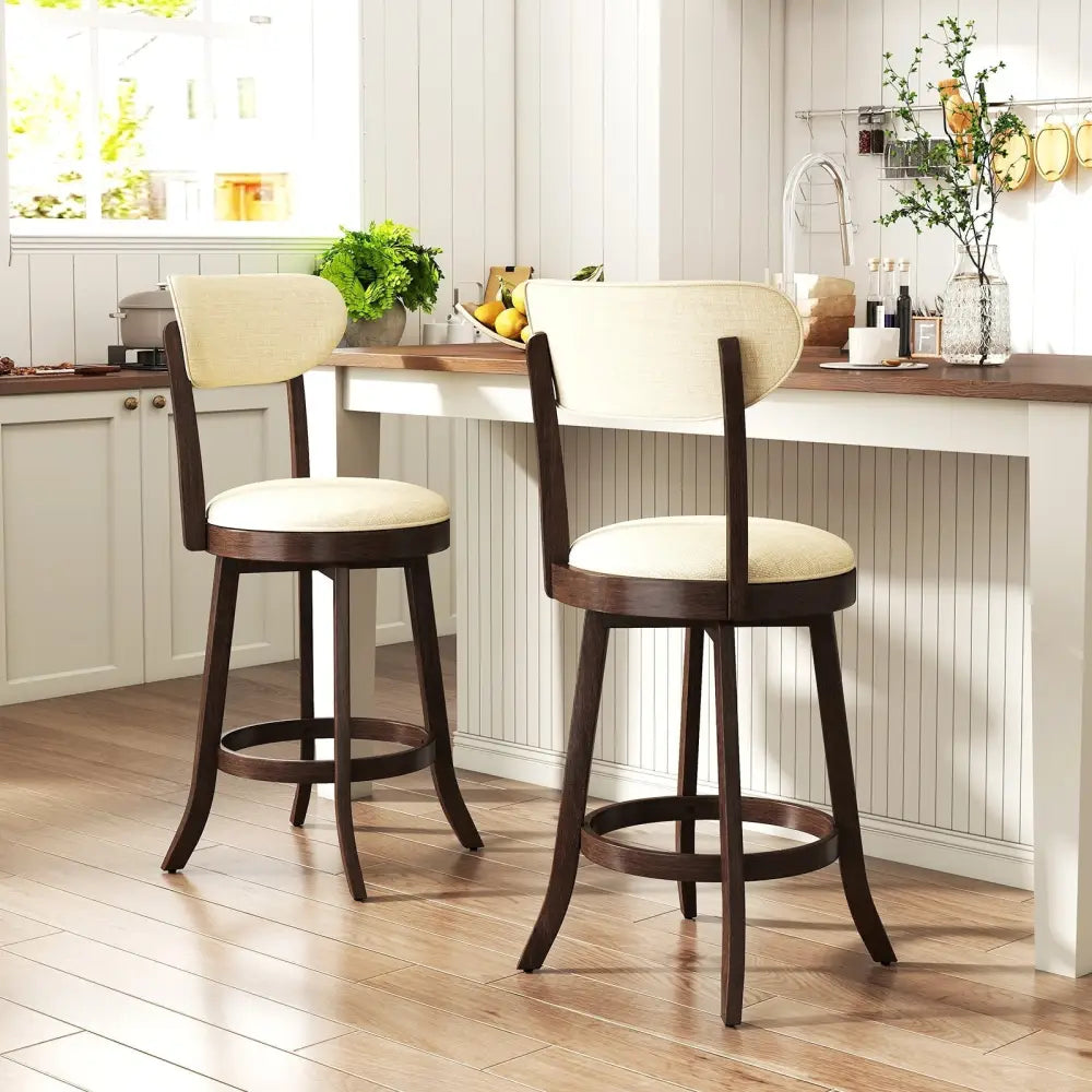 25.5 Inch Counter Height Chairs Set of 2 with Padded Seat and Backrest-Brown Costway