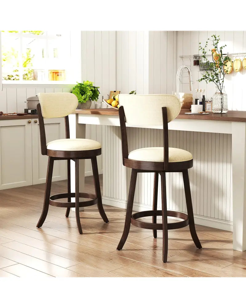 25.5 Inch Counter Height Chairs Set of 2 with Padded Seat and Backrest-Brown - Brown - Bar Stools
