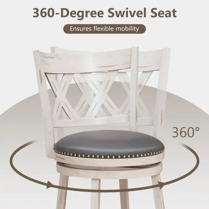 25.5 Inch Hand-Antiqued Stool Set of 2 with Wider Padded Seat-White Costway