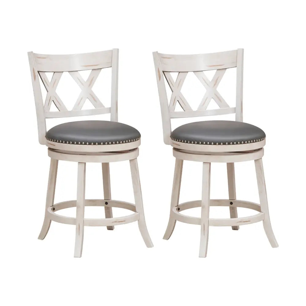 25.5 Inch Hand-Antiqued Stool Set of 2 with Wider Padded Seat-White Costway