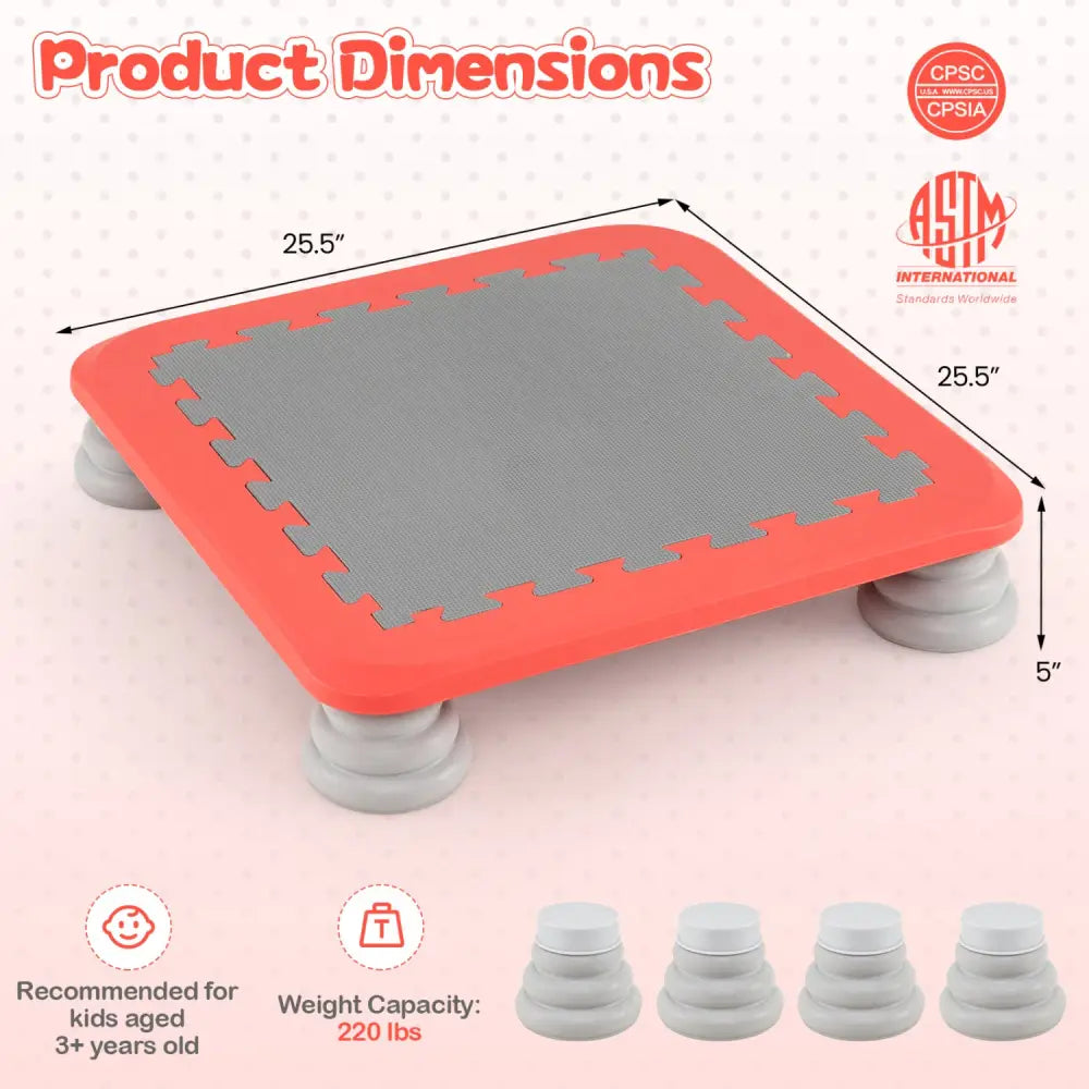 25.5 Inch Kids Mini Trampoline with 4 Removable and Non-Slip Foot Pads-Red - Red - Trampolines