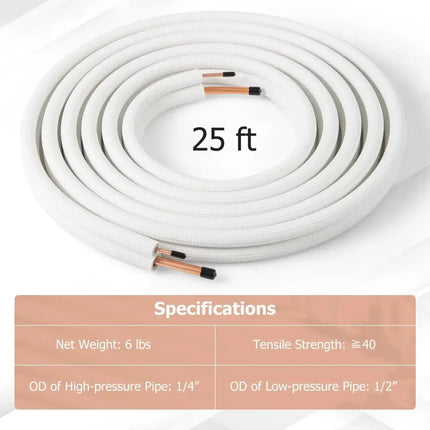 Costway 25 ft mini-split high and low pressure copper pipes coil for air conditioner installation