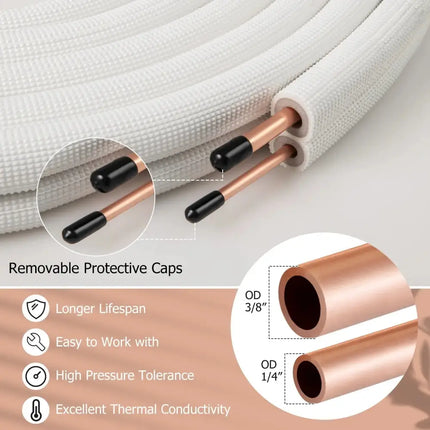 Costway mini-split copper tubing with removable protective caps and high pressure tolerance