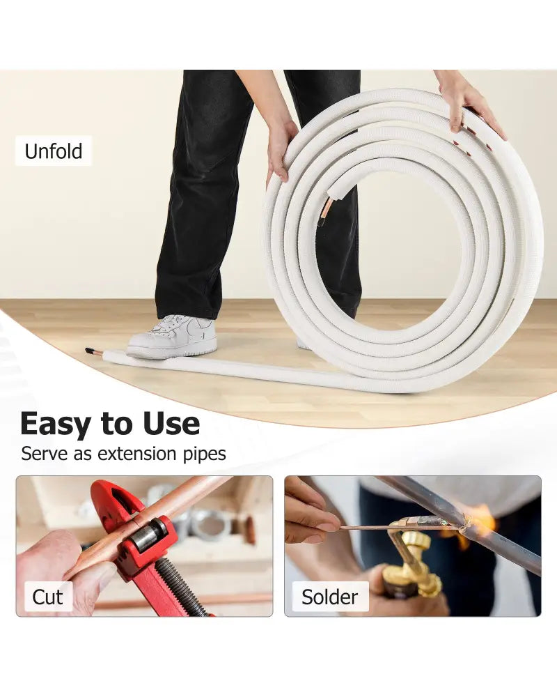 25 Feet Mini Split Line Set with 1/4 Inch and 3/8 Inch O.D. Copper Pipes Tubing - White - Mini Split AC Parts &