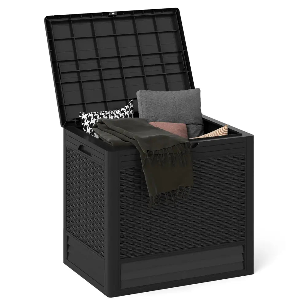 25 Gallon Outdoor Storage Box with Rattan Patterns-Black - Black - Sheds & Outdoor Storage