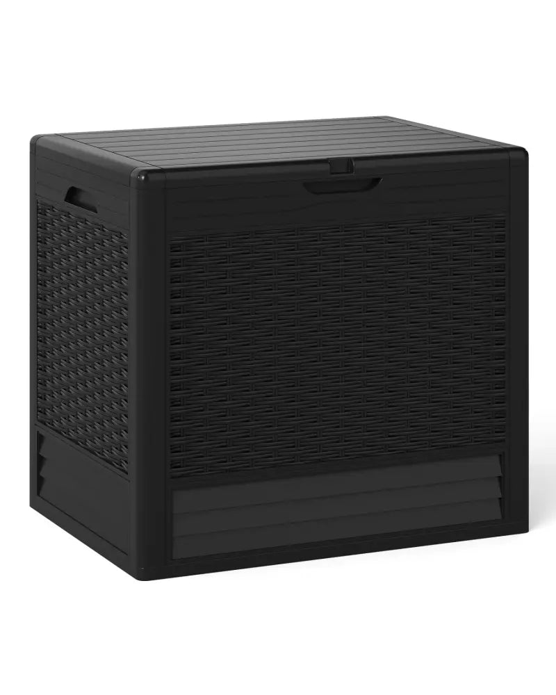 25 Gallon Outdoor Storage Box with Rattan Patterns-Black - Black - Sheds & Outdoor Storage