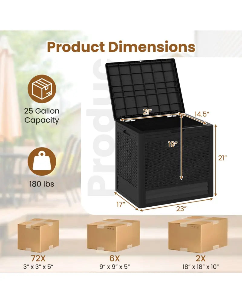 25 Gallon Outdoor Storage Box with Rattan Patterns-Black - Black - Sheds & Outdoor Storage