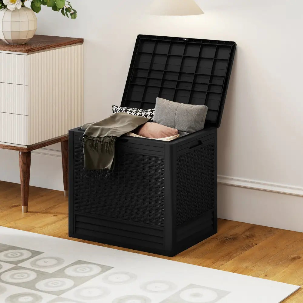 25 Gallon Outdoor Storage Box with Rattan Patterns-Black - Black - Sheds & Outdoor Storage