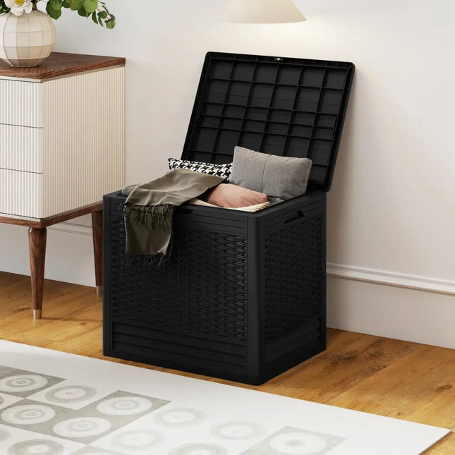 25 Gallon Outdoor Storage Box with Rattan Patterns-Black - Black - Sheds & Outdoor Storage
