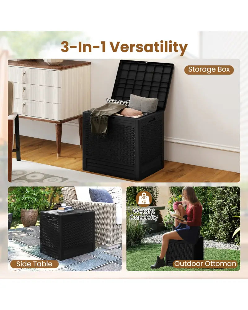 25 Gallon Outdoor Storage Box with Rattan Patterns-Black - Black - Sheds & Outdoor Storage