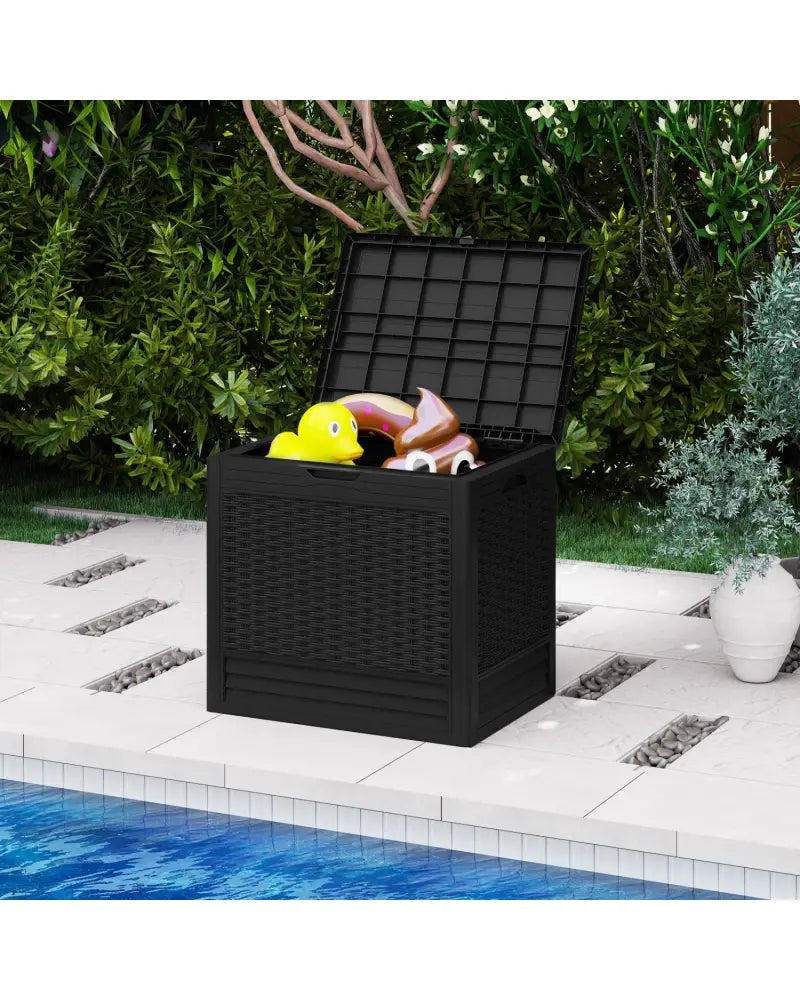 25 Gallon Outdoor Storage Box with Rattan Patterns-Black - Black - Sheds & Outdoor Storage