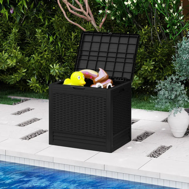 25 Gallon Outdoor Storage Box with Rattan Patterns-Black - Black - Sheds & Outdoor Storage