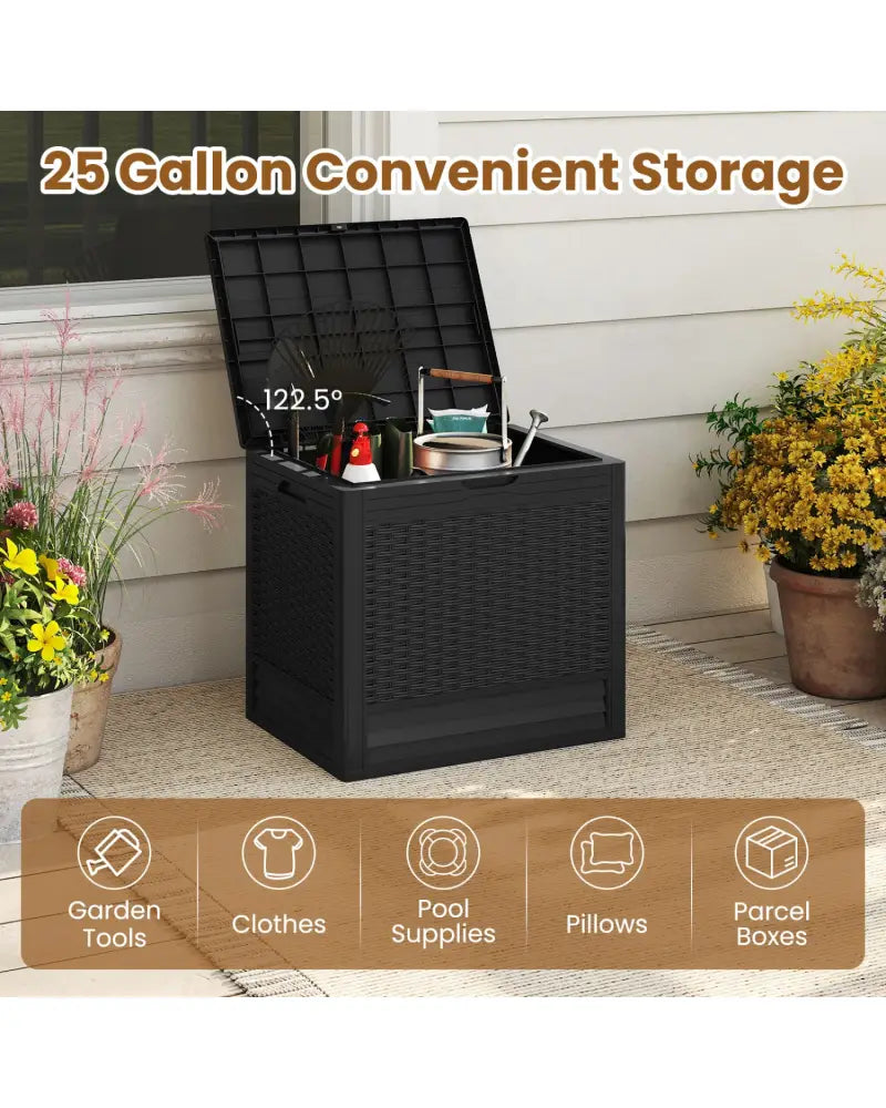 25 Gallon Outdoor Storage Box with Rattan Patterns-Black - Black - Sheds & Outdoor Storage