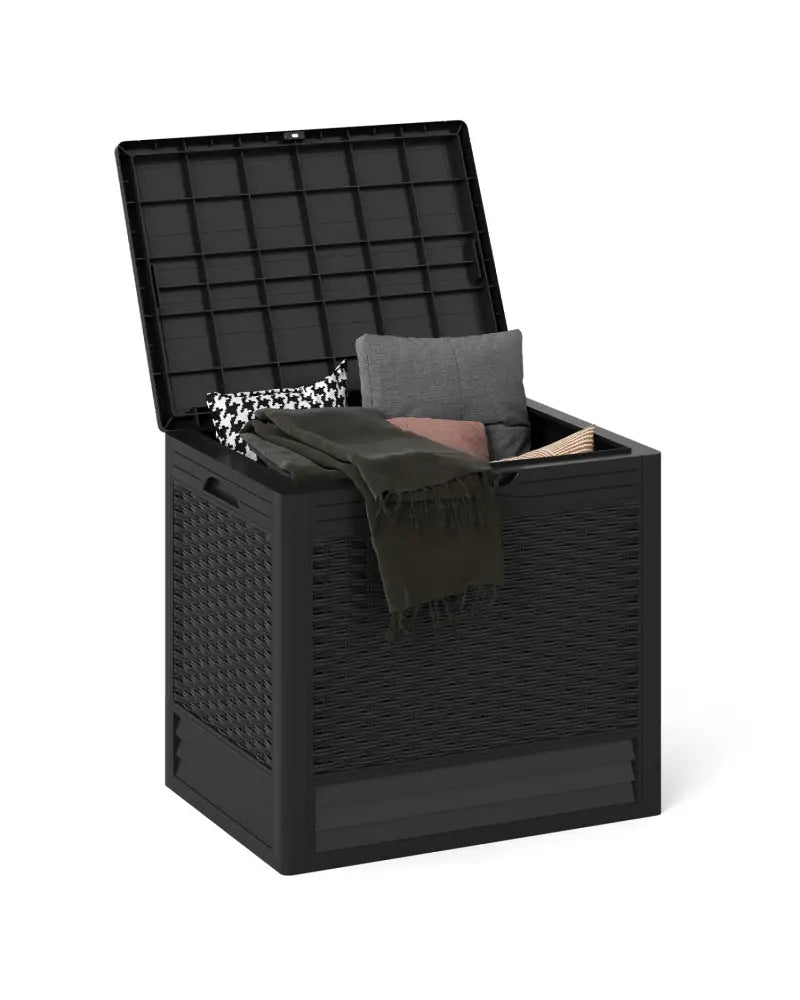 25 Gallon Outdoor Storage Box with Rattan Patterns-Black - Black - Sheds & Outdoor Storage