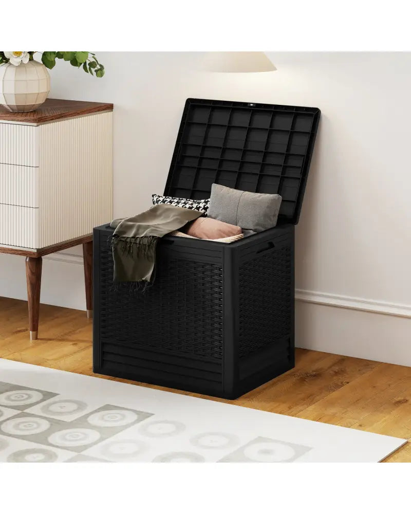 25 Gallon Outdoor Storage Box with Rattan Patterns-Black - Black - Sheds & Outdoor Storage