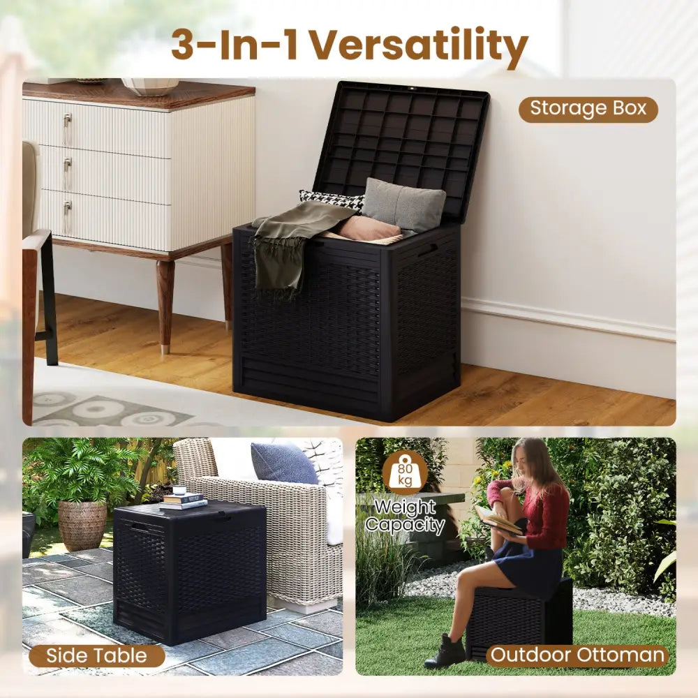 25 Gallon Outdoor Storage Box with Rattan Patterns-Brown - Brown - Sheds & Outdoor Storage