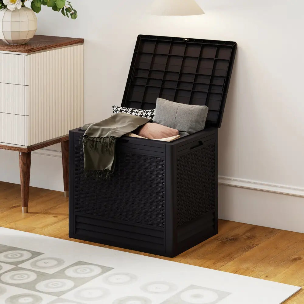 25 Gallon Outdoor Storage Box with Rattan Patterns-Brown - Brown - Sheds & Outdoor Storage