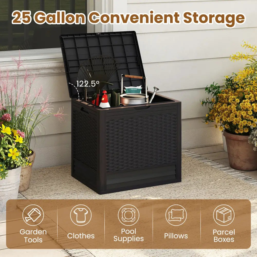 25 Gallon Outdoor Storage Box with Rattan Patterns-Brown - Brown - Sheds & Outdoor Storage