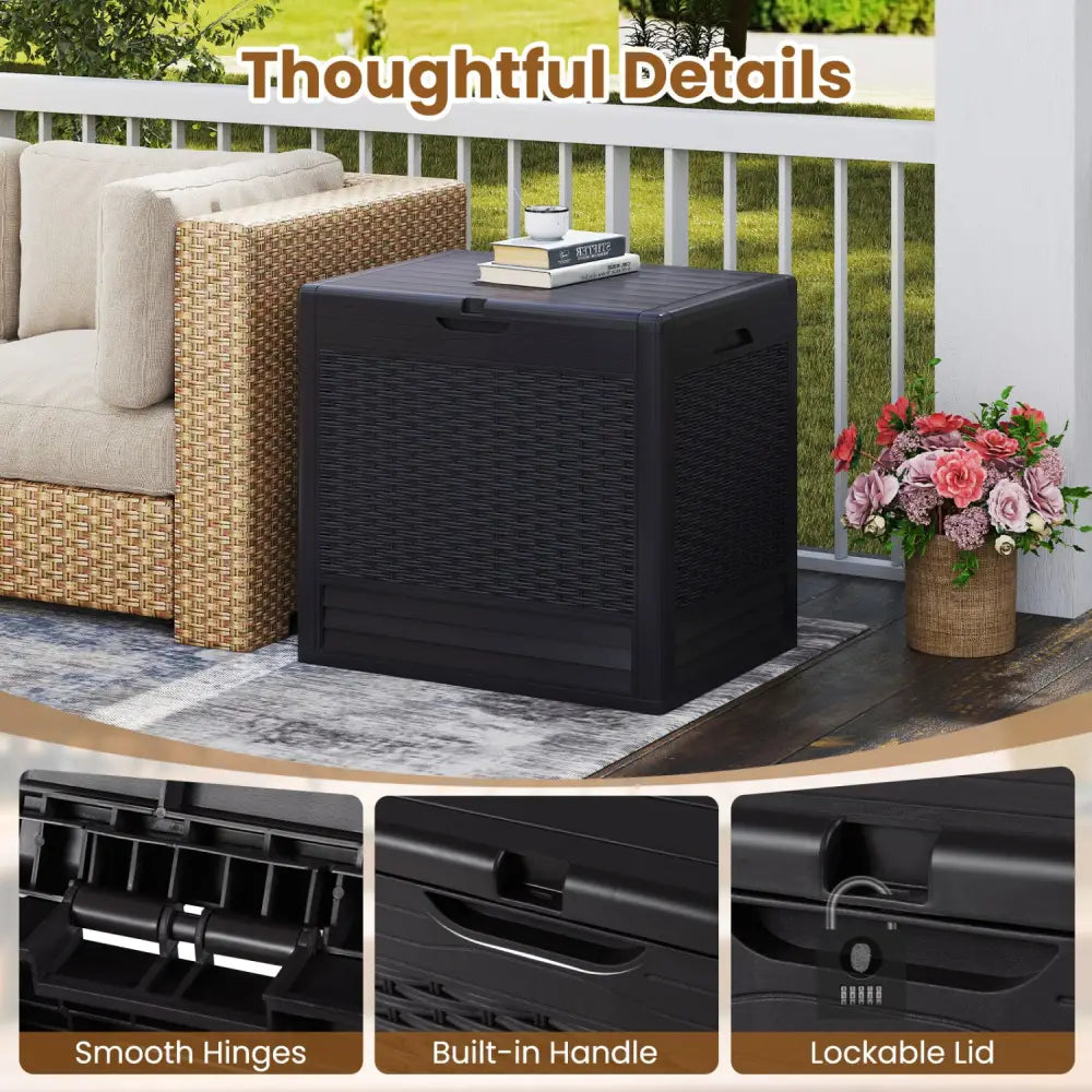 25 Gallon Outdoor Storage Box with Rattan Patterns-Brown - Brown - Sheds & Outdoor Storage