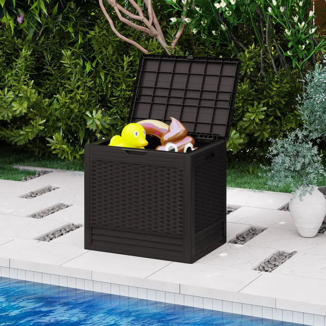 25 Gallon Outdoor Storage Box with Rattan Patterns-Brown - Brown - Sheds & Outdoor Storage