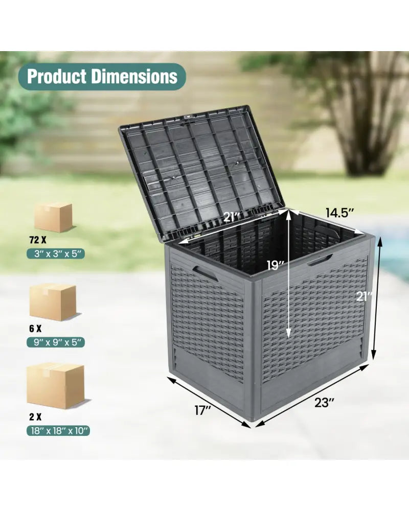 25 Gallon Outdoor Storage Box with Rattan Patterns-Gray - Gray - Sheds & Outdoor Storage